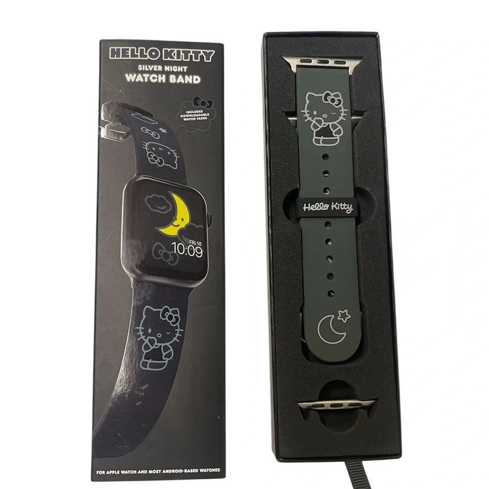 Hello Kitty Grey/Black Silicone Smartwatch Band with Character Accents